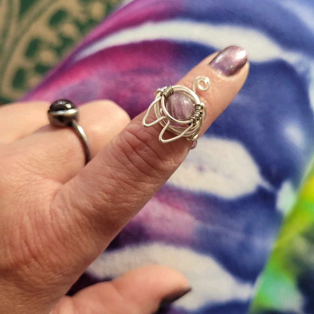 Wire Wrapped Amethyst Kitty Cat Ring